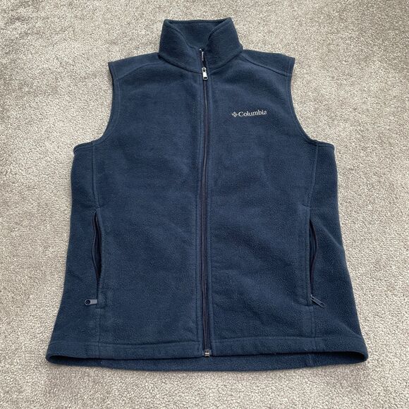 Columbia Steens Mountain Fleece Vest Mens Small Blue Black Full Zip Outdoor Hike - Picture 1 of 11